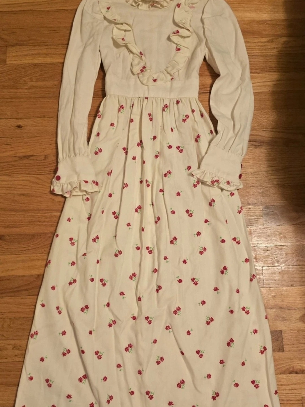 Cream Floral Ruffle Maxi Dress with Long Sleeves